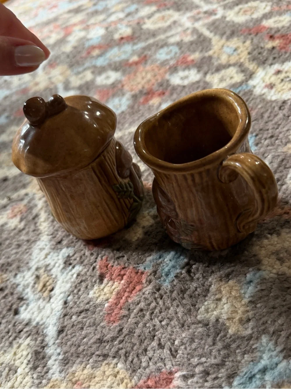 Vintage Woodland Mushroom Cream & Sugar Set | Ceramic Sugar Bowl w/Lid & Creamer
